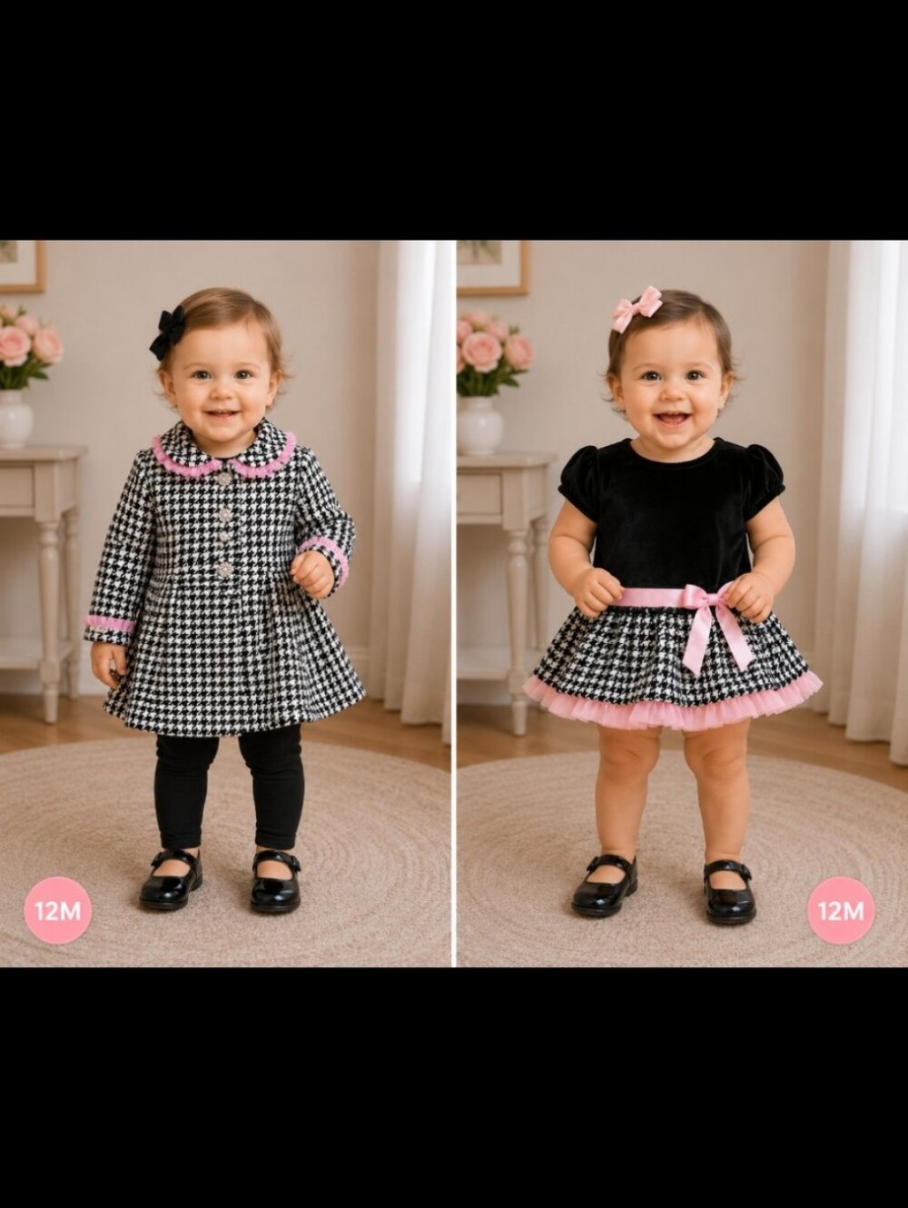 Youngland Dress & Matching Jacket 12M Black White Pink Bling Tulle Ribbon